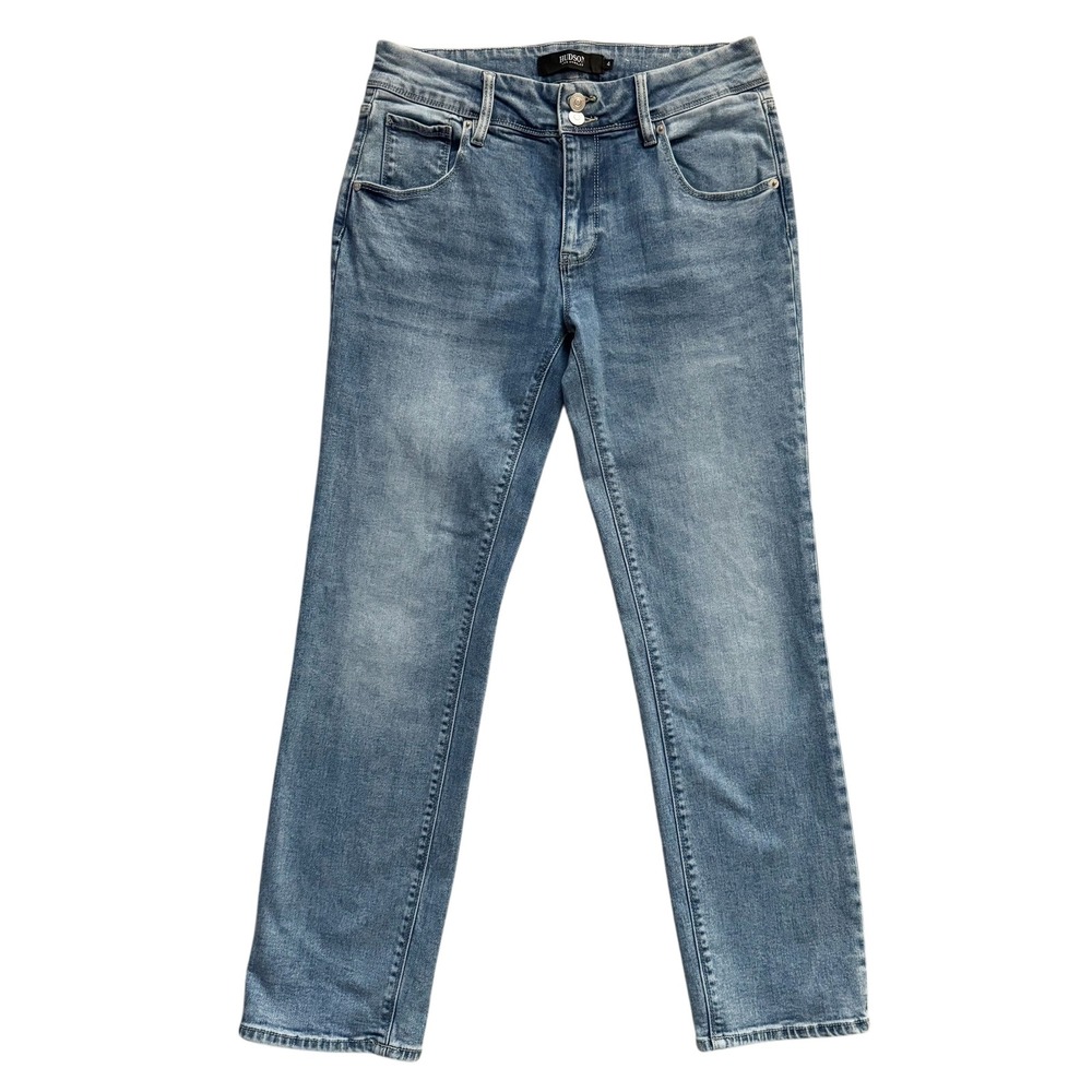 Hudson Women sz 4 Straight Leg Jeans Blue Wash Denim Preppy High rise Bodycon‎